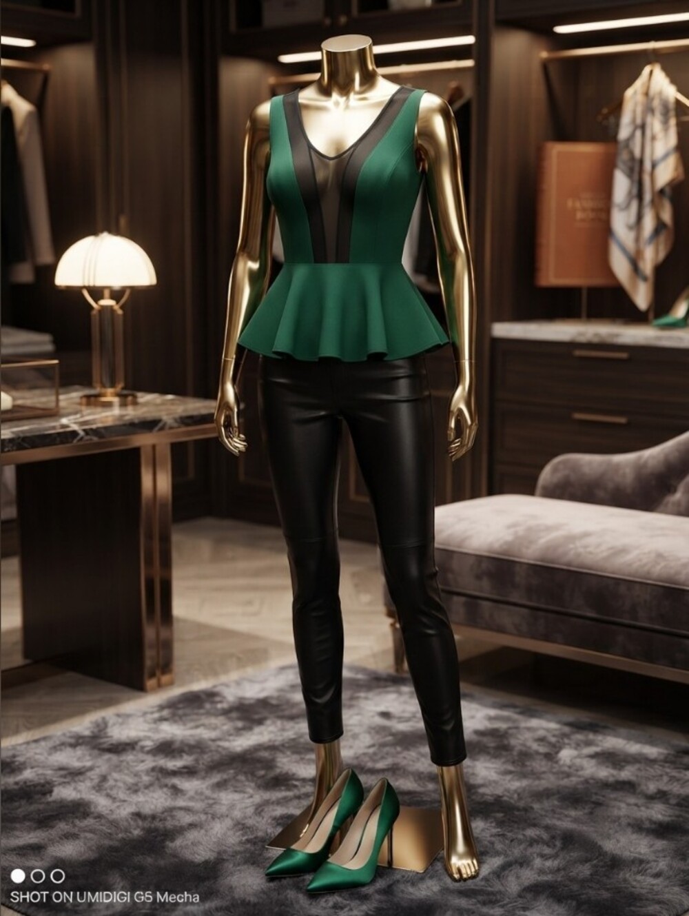 5/$100 Green Peplum Tank Top with Black Sheer Panel 🖤